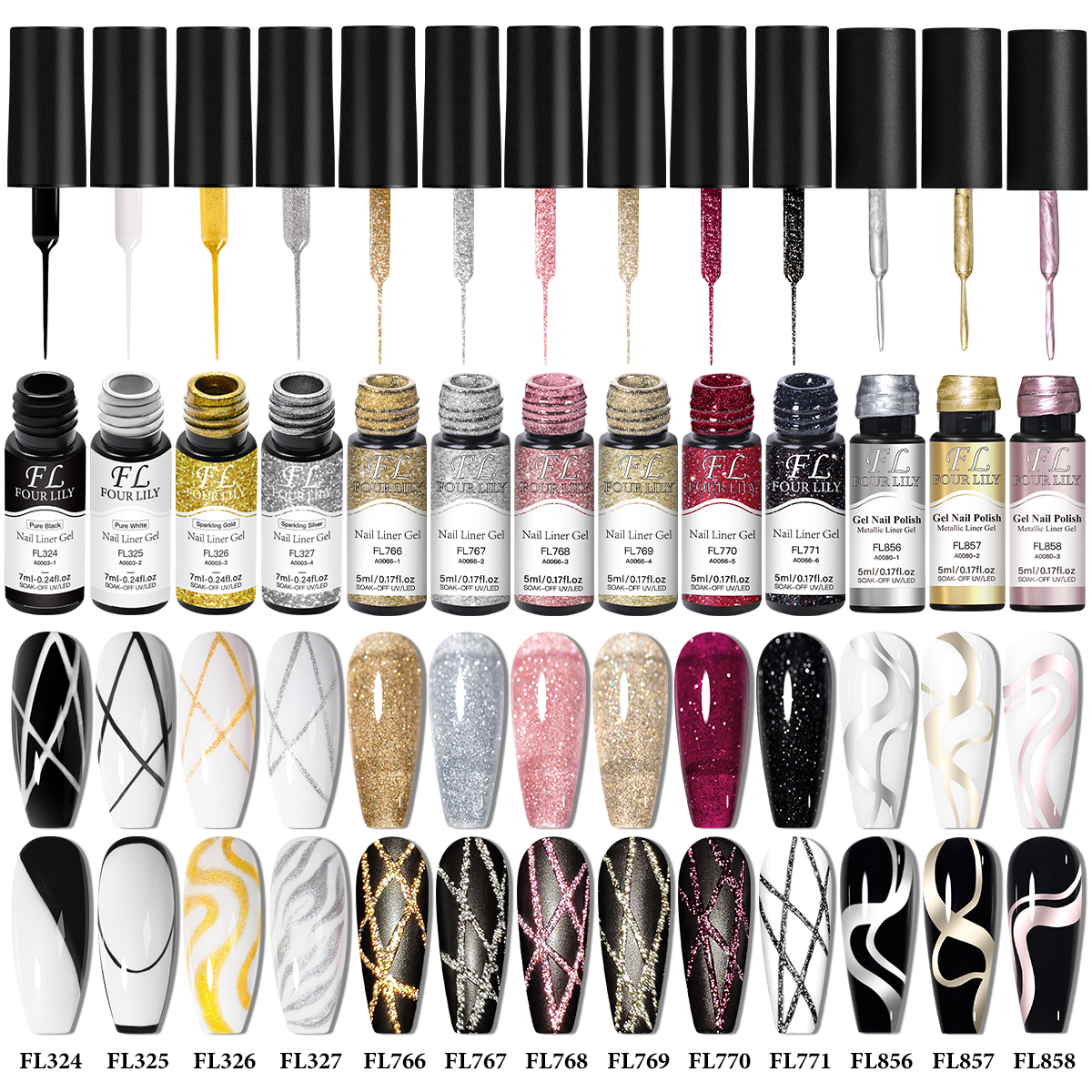 Copolymer Line - 7/9/10/13pcs Gold Silver Reflective Glitter Liner